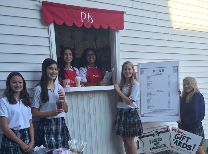 Students at a local high school practice business ownership with their own mini PJ's Coffee shop