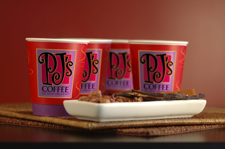 PJ's Coffee Cups and Beans