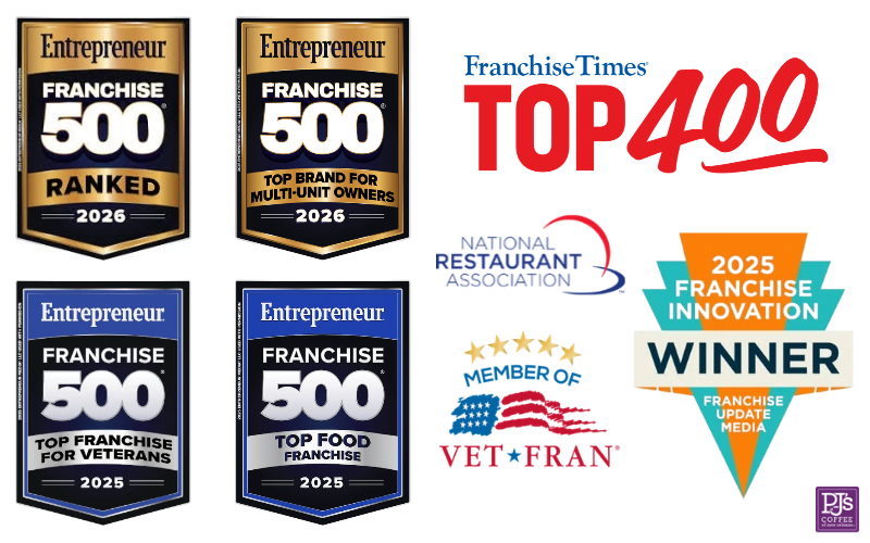 PJ's Coffee Awards from Entrepreneur, Franchise Times, Franchise Update Media