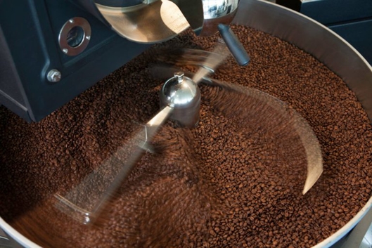 Coffee beans being mixed 